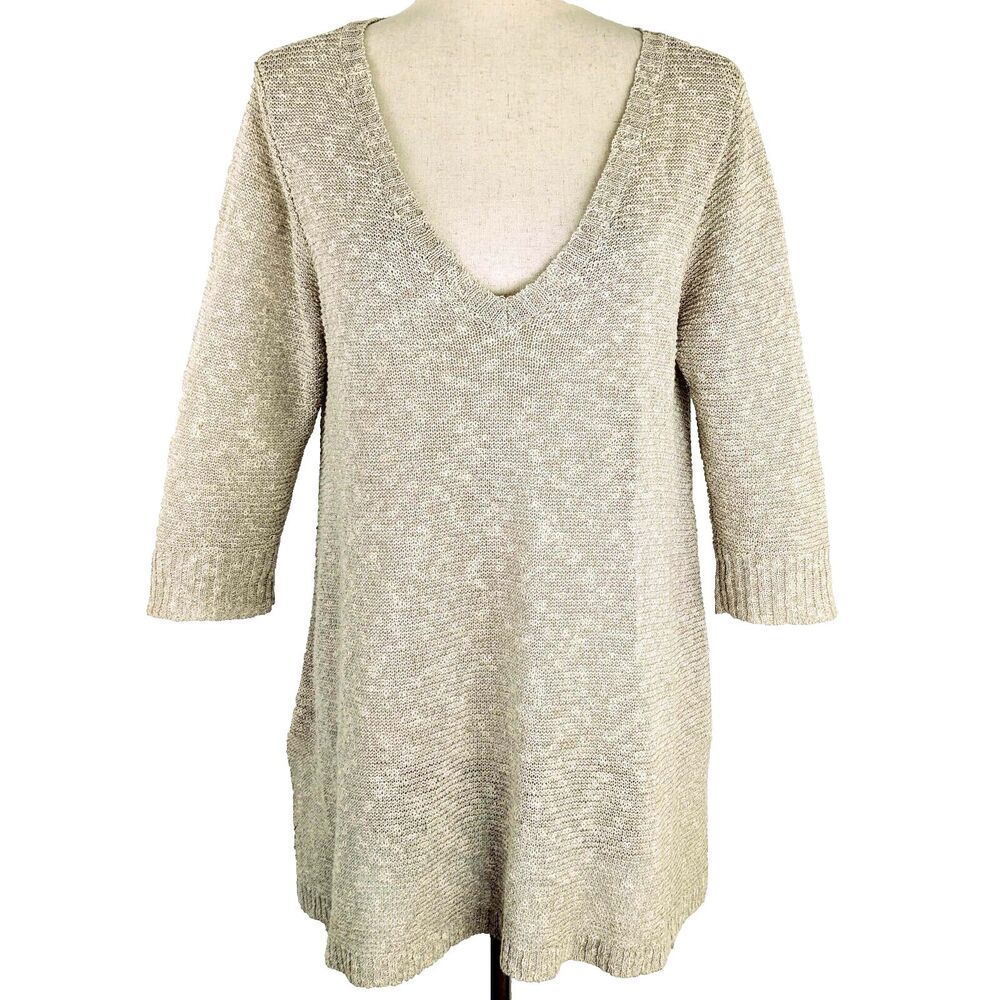 Eileen Fisher Women's M Oatmeal Linen Blend Loose Knit Pullover Tunic Sweater